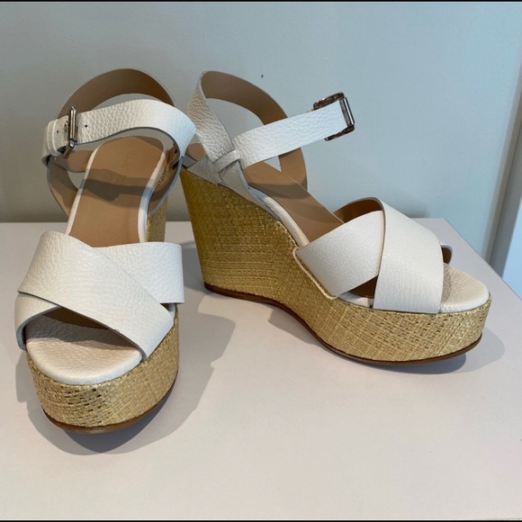 PAROSH White Leather Wedge Size 37 - Picture 2 of 4